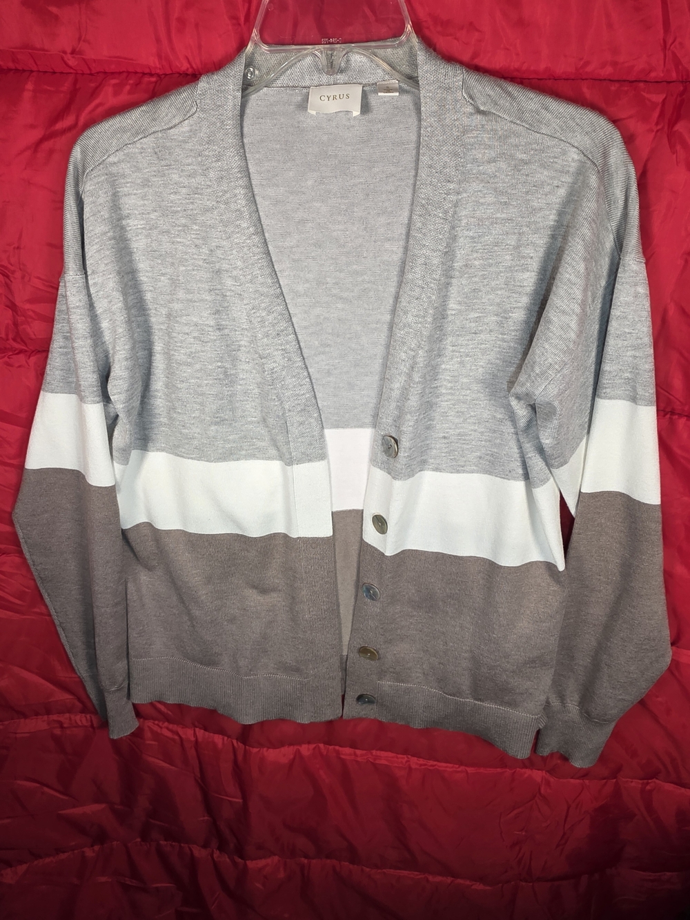 Cyrus Grey White Brown Colorblock Cardigan